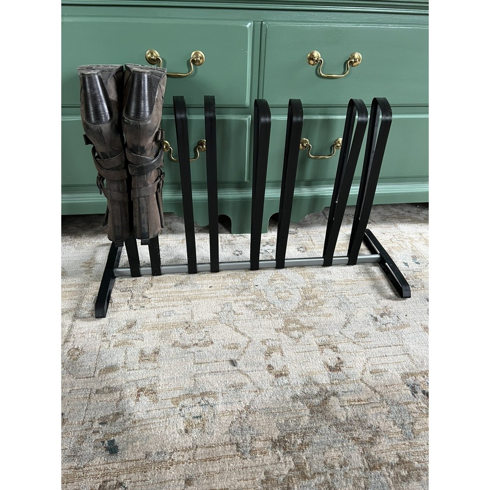 Black Metal Freestanding Boot Storage Rack Stand Shoe Organizer 8 Compartment